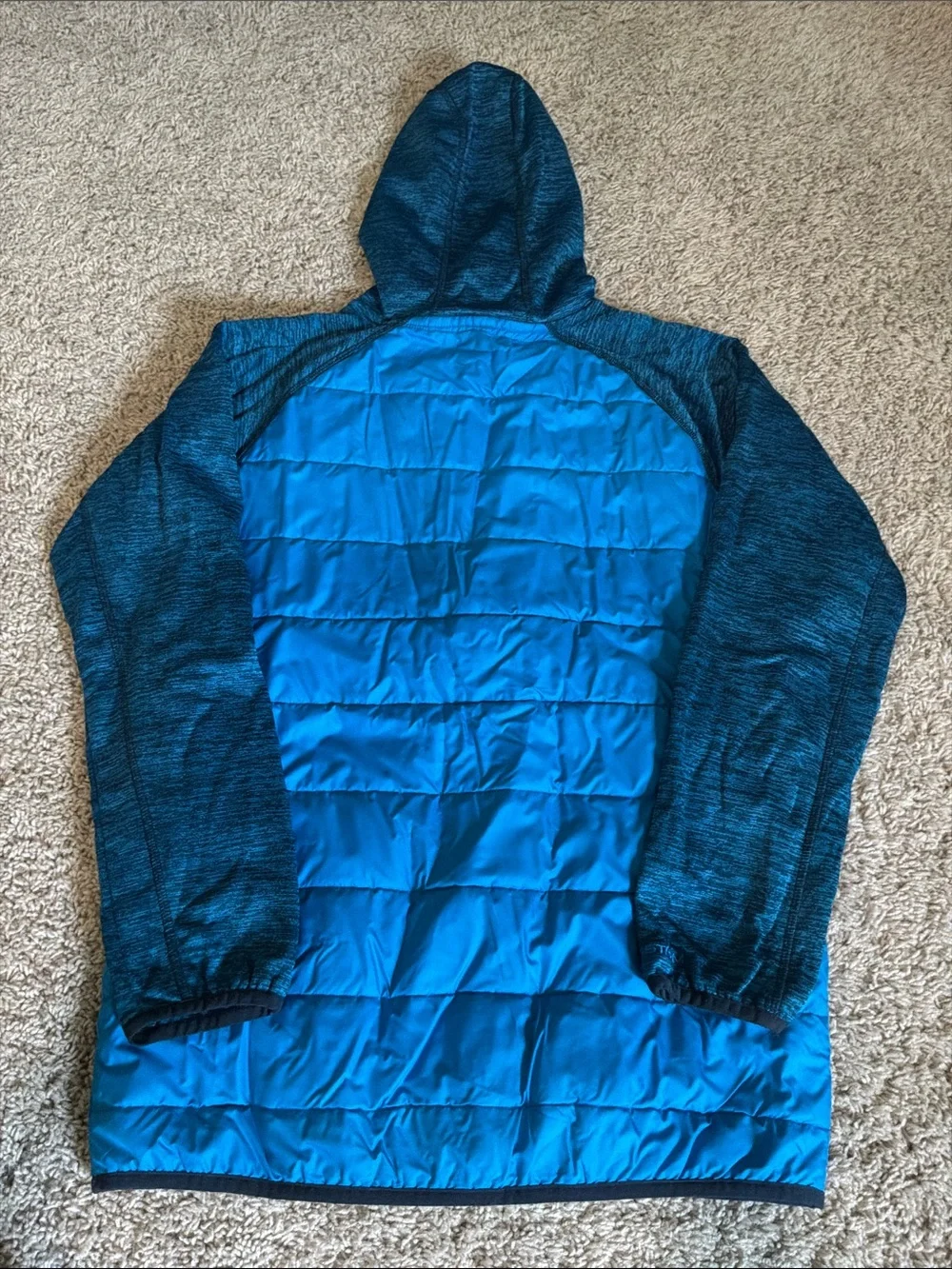 Under Armour Youth Blue Hooded Puffer Jacket with Heathered Navy Sleeves